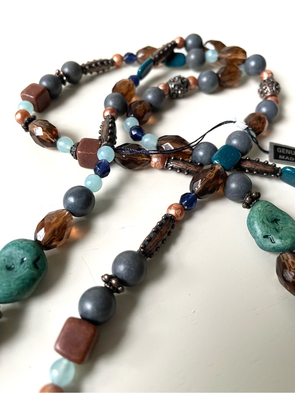 Vintage colorful mixed lucite beaded necklace brown teal boho